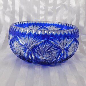 Large Blue Cut to Clear Serving or Decorative Bowl # 26511